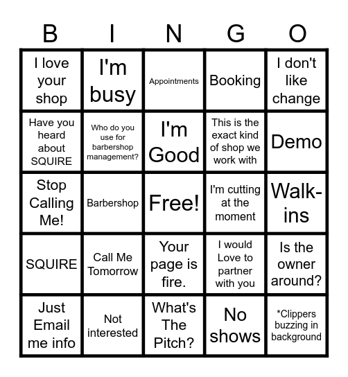 SQUIRE Bingo Card