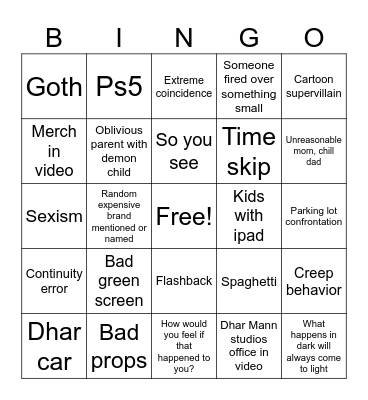 Dhar Mann bingo Card