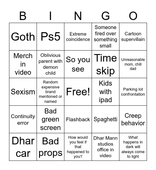 Dhar Mann bingo Card