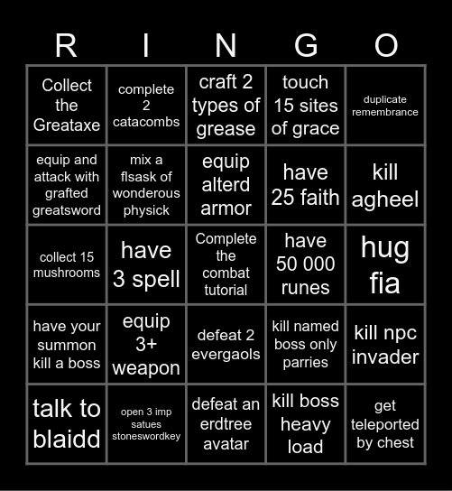 Elden Ring Bingo Card