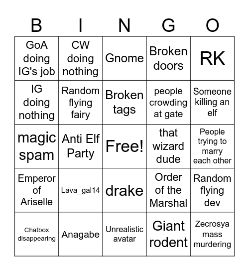 Untitled Bingo Card