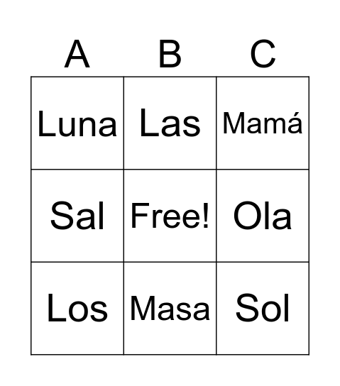 Bingo de palabras Bingo Card