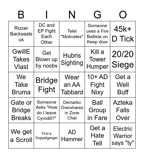 Mayhem Bingo Card