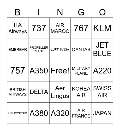 AIRPLANE BEACH BINGO Card