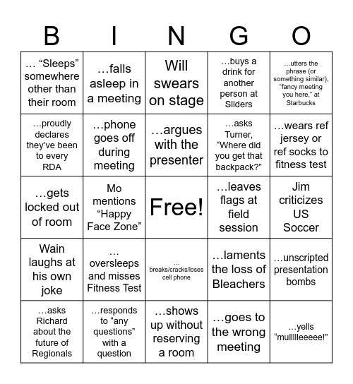 RDA Bingo (you may not use yourself on any ... space) Bingo Card