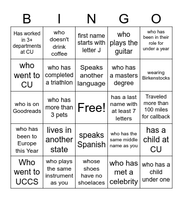 Coworker Bingo Card