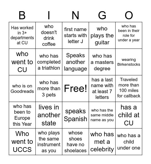 Coworker Bingo Card