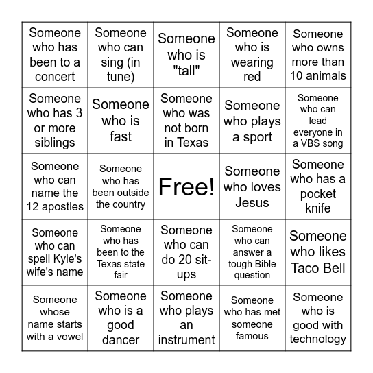 PEOPLE BINGO Card