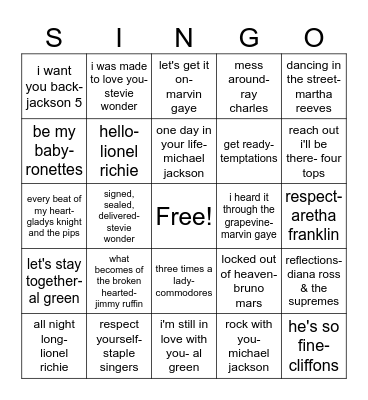 motown Bingo Card