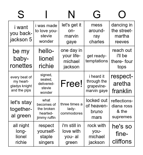 motown Bingo Card
