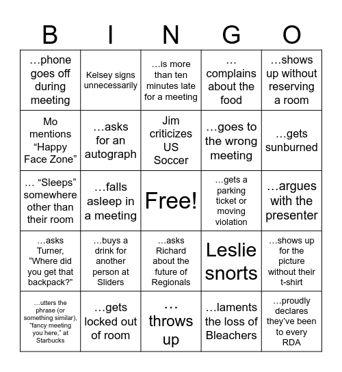 RDA Bingo (you may not use yourself on any ... space) Bingo Card