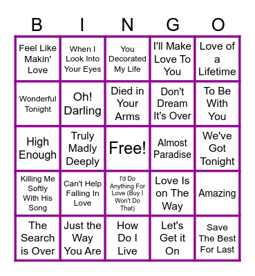 MUSIC BINGO at the Ann Arbor Eagles! Bingo Card