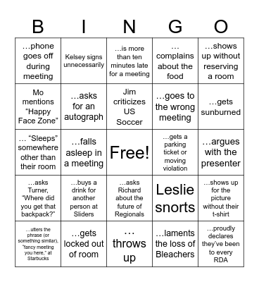 RDA Bingo (you may not use yourself on any ... space) Bingo Card