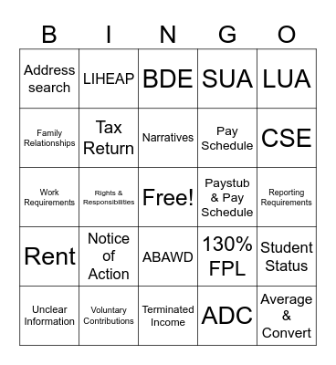 DHHS Bingo Card