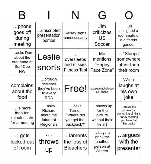 RDA Bingo (you may not use yourself on any ... space) Bingo Card