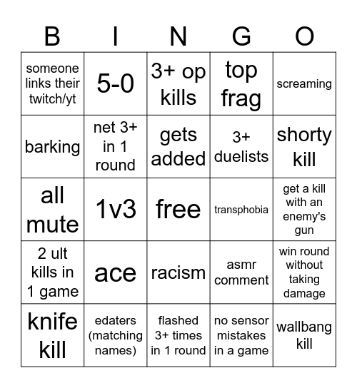 valorant bingo Card