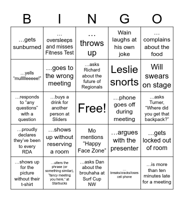 RDA Bingo (you may not use yourself on any ... space) Bingo Card