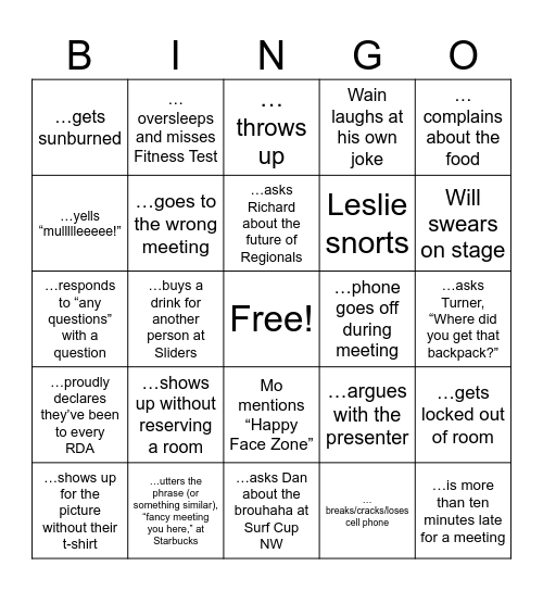 RDA Bingo (you may not use yourself on any ... space) Bingo Card