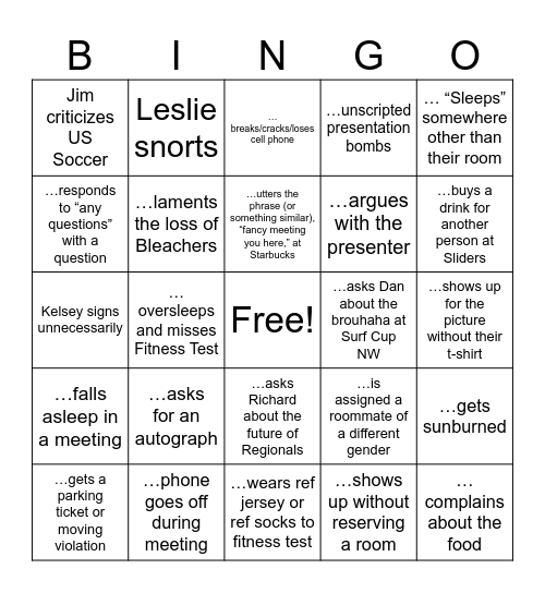 RDA Bingo (you may not use yourself on any ... space) Bingo Card