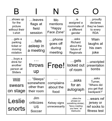 RDA Bingo (you may not use yourself on any ... space) Bingo Card