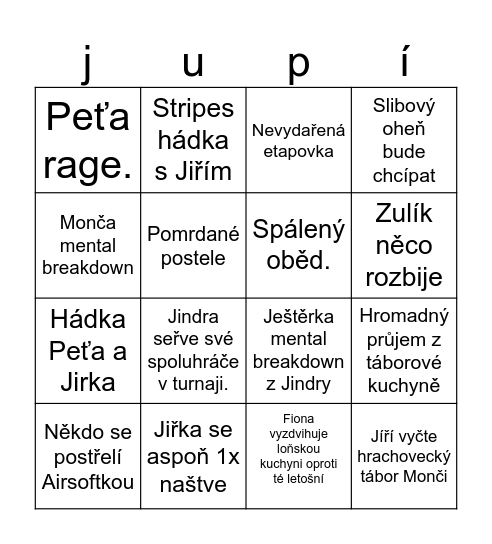 Táborové bingo Card