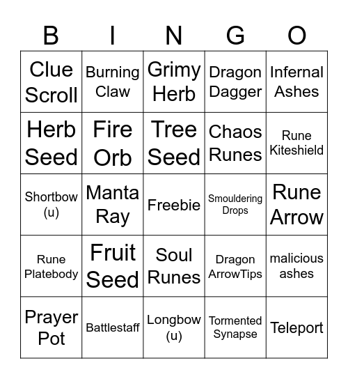 Suicide Bingo Card