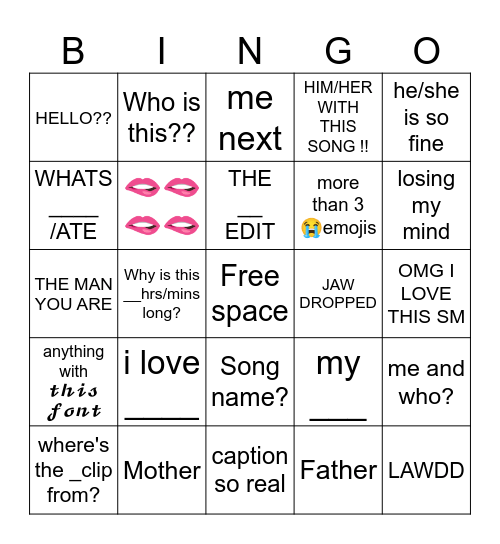 Kpop edits' comment section Bingo Card