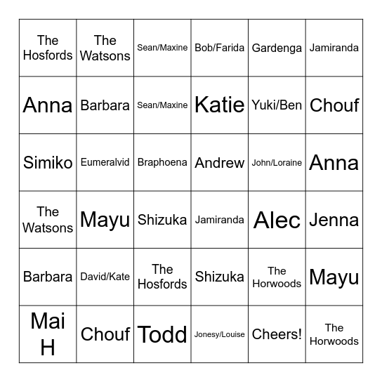 Wedding Bingo! Bingo Card