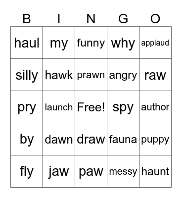 au aw _y Bingo Card