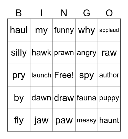 au aw _y Bingo Card