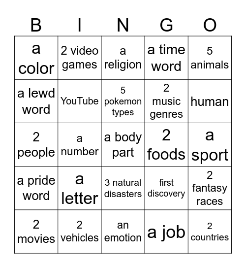 Untitled Bingo Card