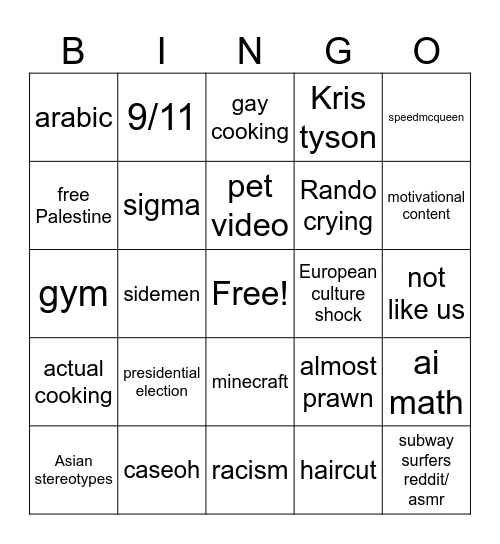 yt shorts Bingo Card