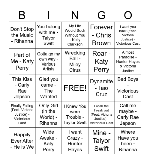 Music Bingo Card