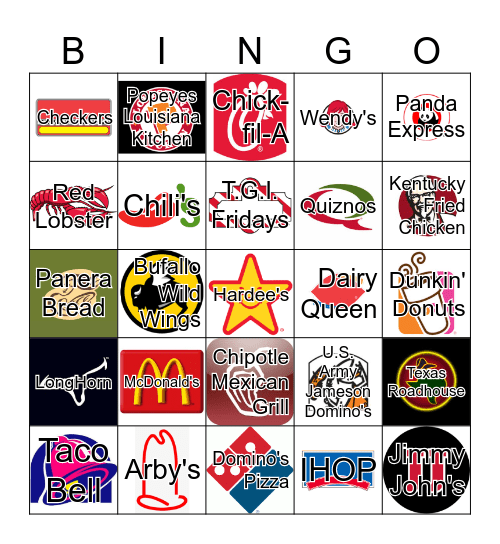 Restaurants Bingo Card