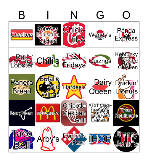 Restaurants Bingo Card