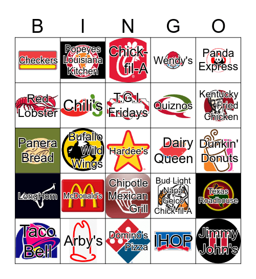Restaurants Bingo Card