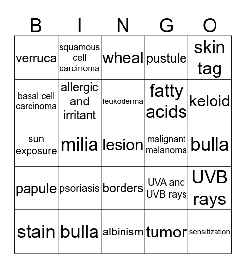 Ch. 8 Skin Disorders and Diseases 2 Bingo Card