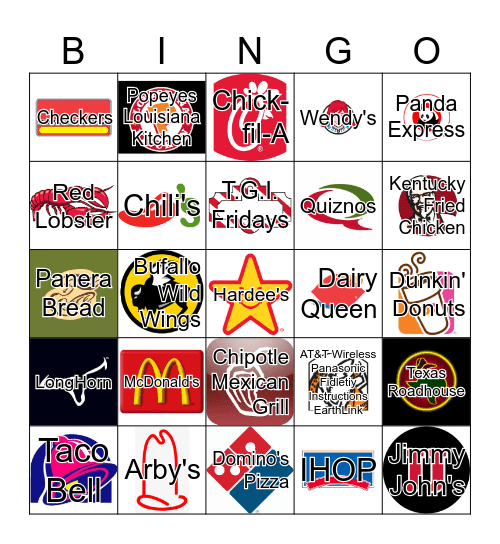 Restaurants Bingo Card