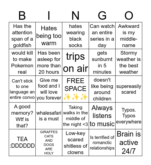 Chrystal Bingo Card