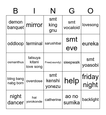 songs natori will sing Bingo Card