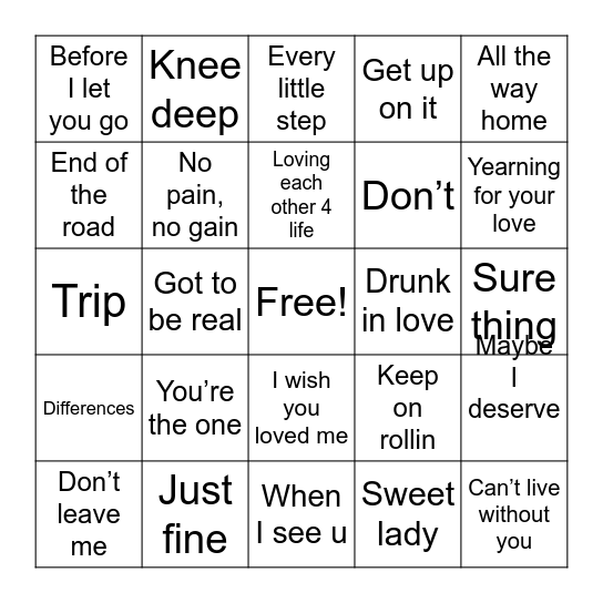 R&B Bingo Pt 2 Bingo Card