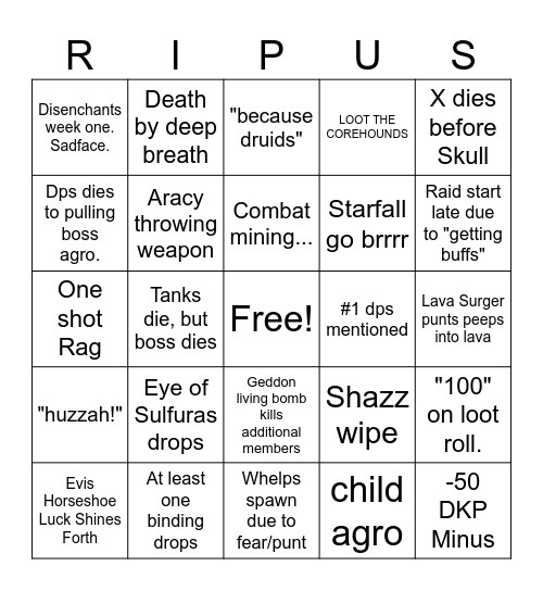 Raid Week 7/25 - 8/6 Bingo Card