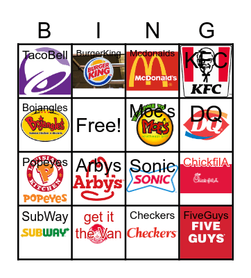 Fast Foods Bingo Card