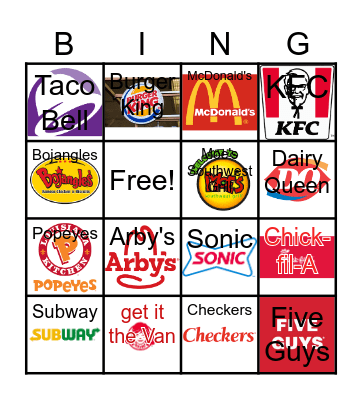 Fast Foods Bingo Card