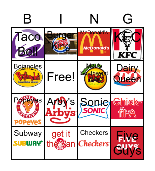 Fast Foods Bingo Card