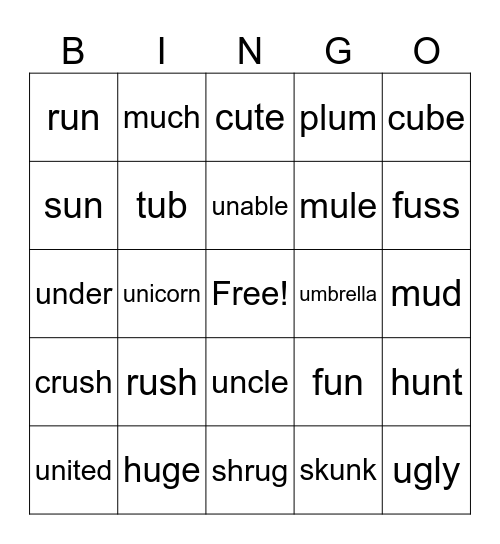 Long/Short u BINGO Card