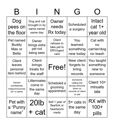 Veterinary CSR Bingo Card