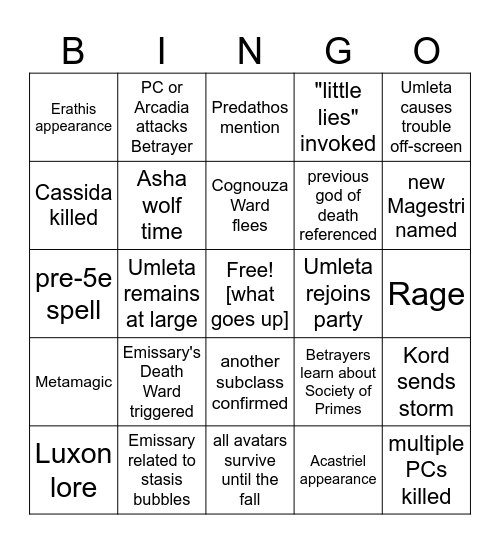 No matter what you do, you're forsaking one vow or the other [Critical Role 3.101, Downfall: Part 3] Bingo Card
