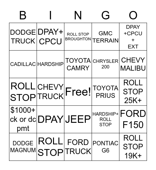 Bingo Bash Out Bingo Card