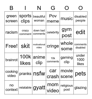 instagram reels Bingo Card